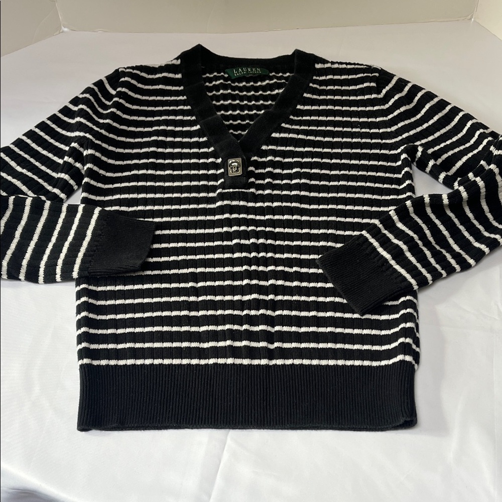 Ralph Lauren Black and White V-Neck Sweater